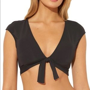 Bleu Rod Beattie NWT Black Tie Front Cap Sleeve Bikini Top